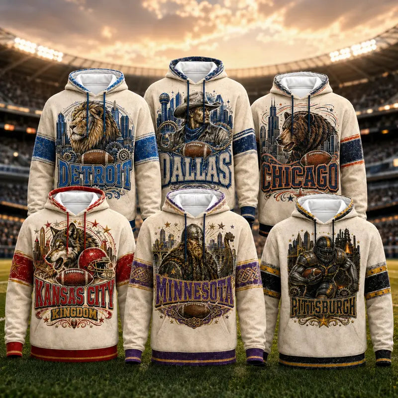 Vintage City Football Hoodie – Retro Game Day All-Over Print Pullover for Football Fans