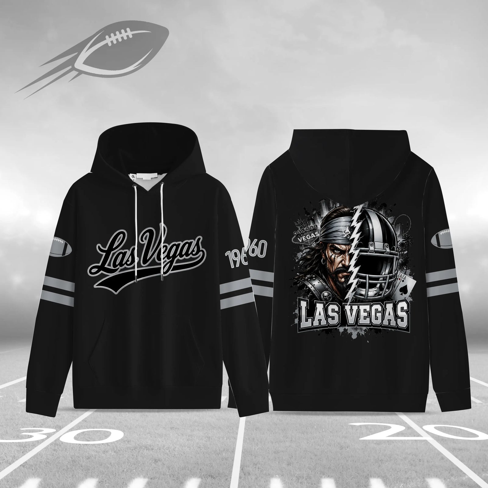 Unisex Football City Hoodie – Vintage Mascot Helmet Graphic Game Day Pullover Sweatshirt