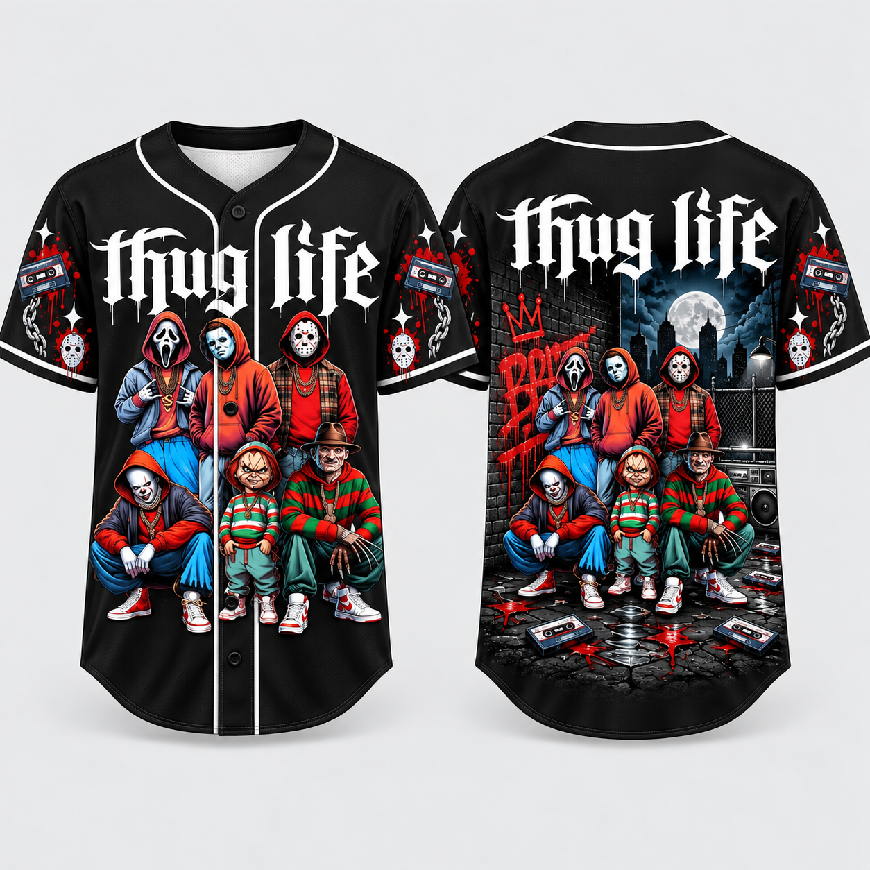 Thug Life Horror Slasher Baseball Jersey, Classic Horror Movie Shirt