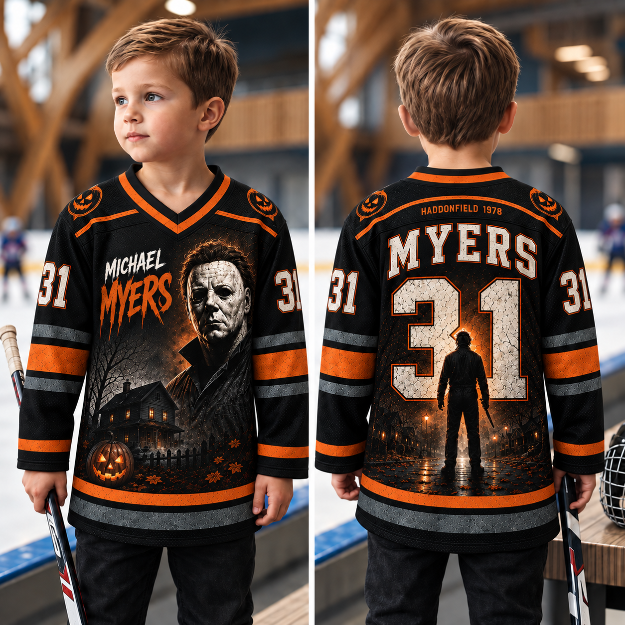 Kids Horror Hockey Jersey – Halloween Movie Inspired Graphic Sports Jersey