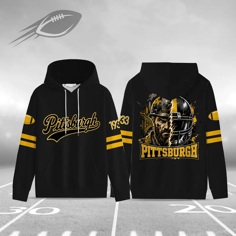 Unisex Football City Hoodie – Vintage Mascot Helmet Graphic Game Day Pullover Sweatshirt