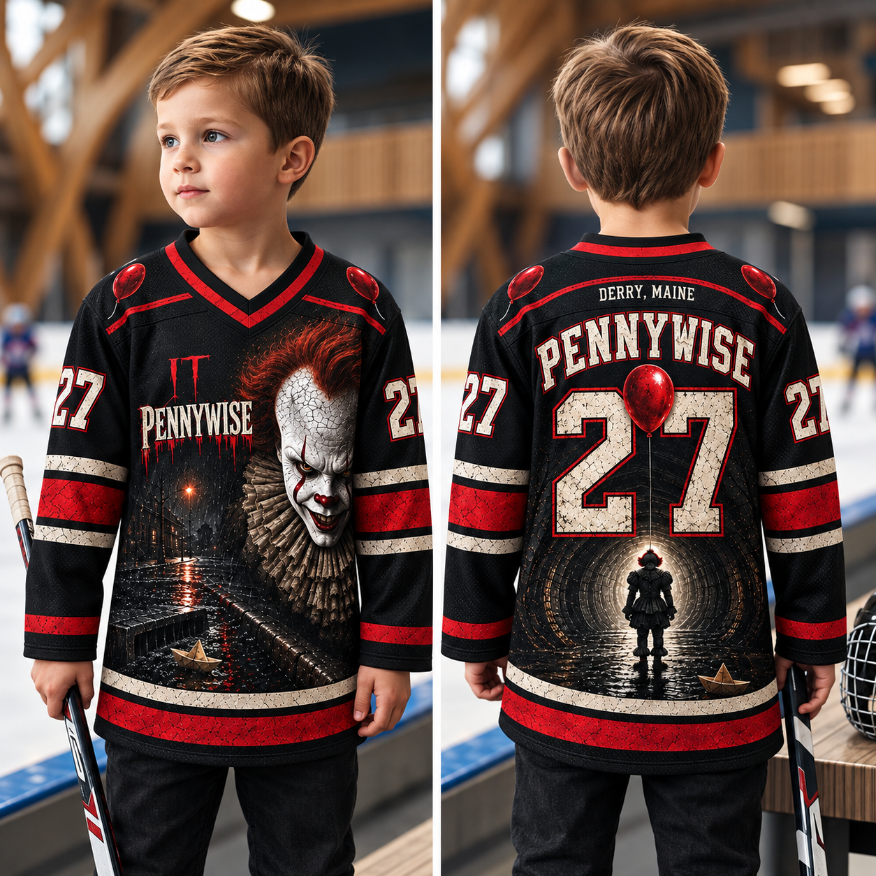 Kids Horror Hockey Jersey – Halloween Movie Inspired Graphic Sports Jersey
