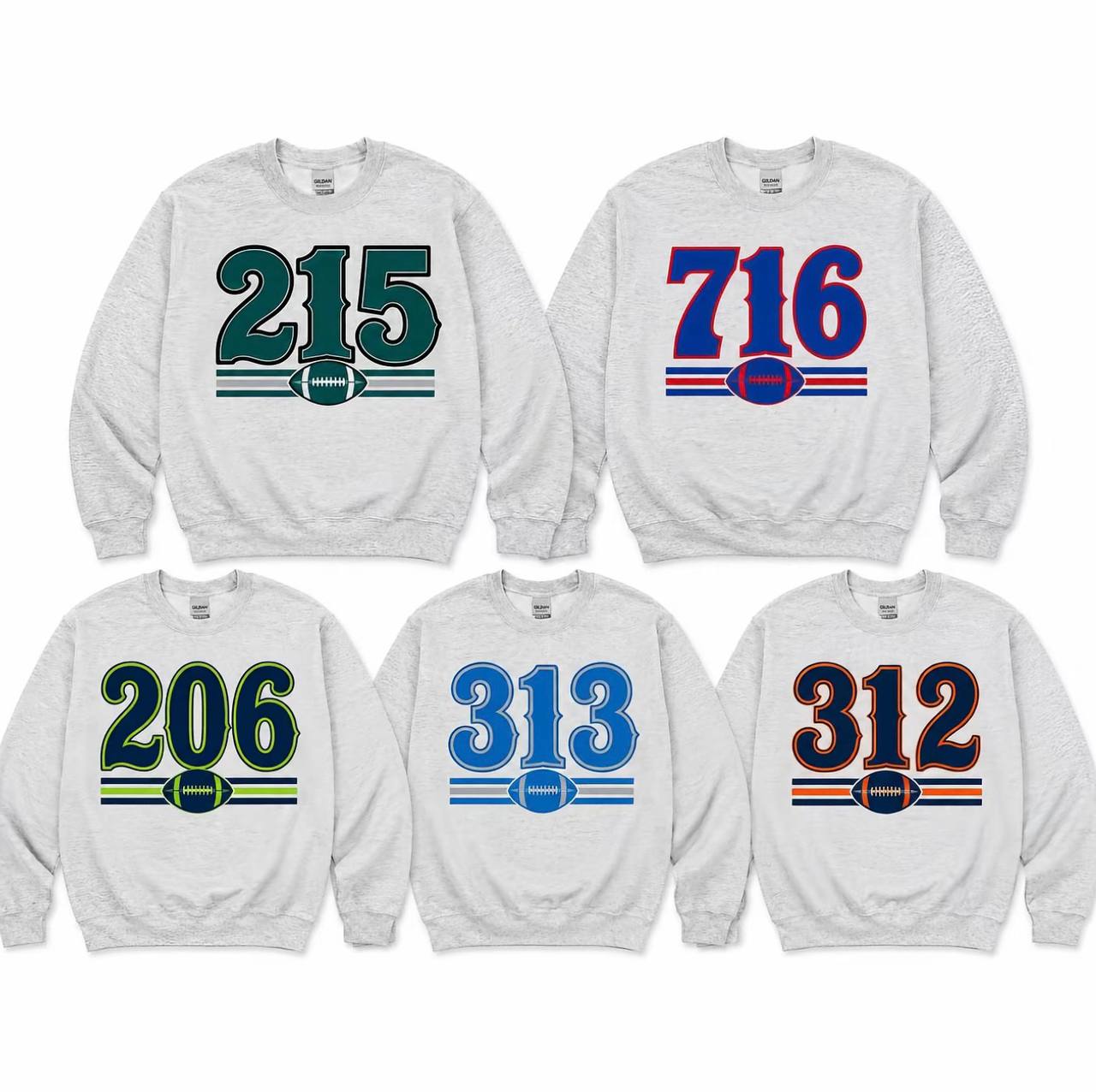 Area Code Football Sweatshirt - 50% Cotton 50% Polyester Soft Cozy Long Sleeve Casual Stylish Graphic Sweatshirt