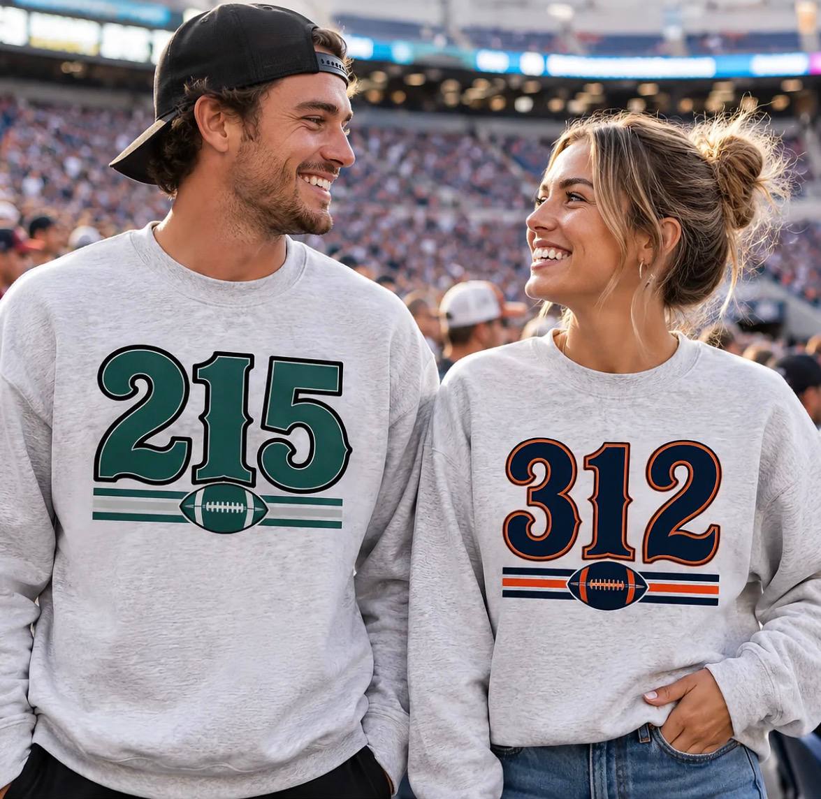 Area Code Football Sweatshirt - 50% Cotton 50% Polyester Soft Cozy Long Sleeve Casual Stylish Graphic Sweatshirt