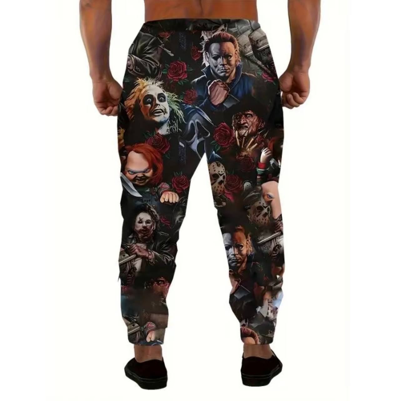Men's Athletic Pants with Evil Character Graphic Print, Casual Polyester Joggers with Drawstring Waist for Sports and Everyday Wear, Athletic Men's Pants, Form-Fitting Men's Pants