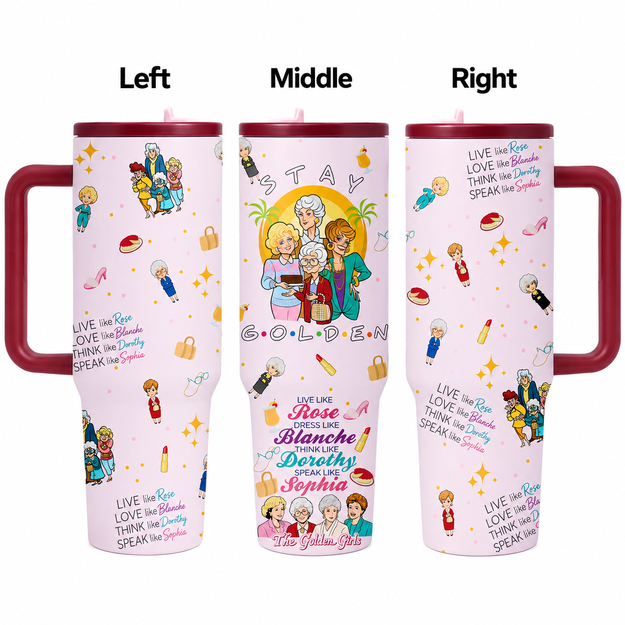 1 Pc 40oz Golden Girls Stainless Steel Tumbler with Handle & Lid, Gift for Women Mom Grandma