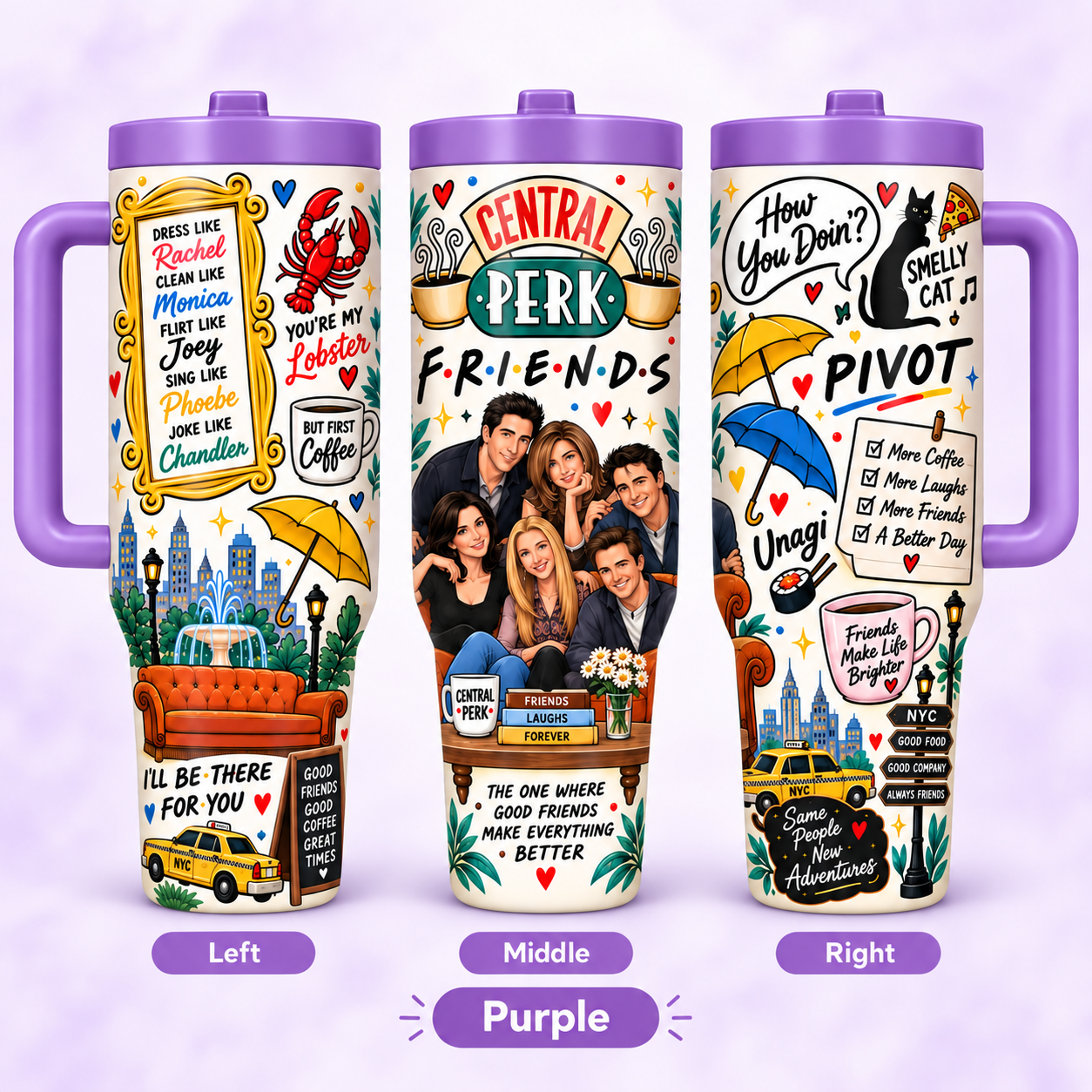 1 Pc 40oz Tumbler Friends Central Perk 40oz Stainless Steel Tumbler with Handle