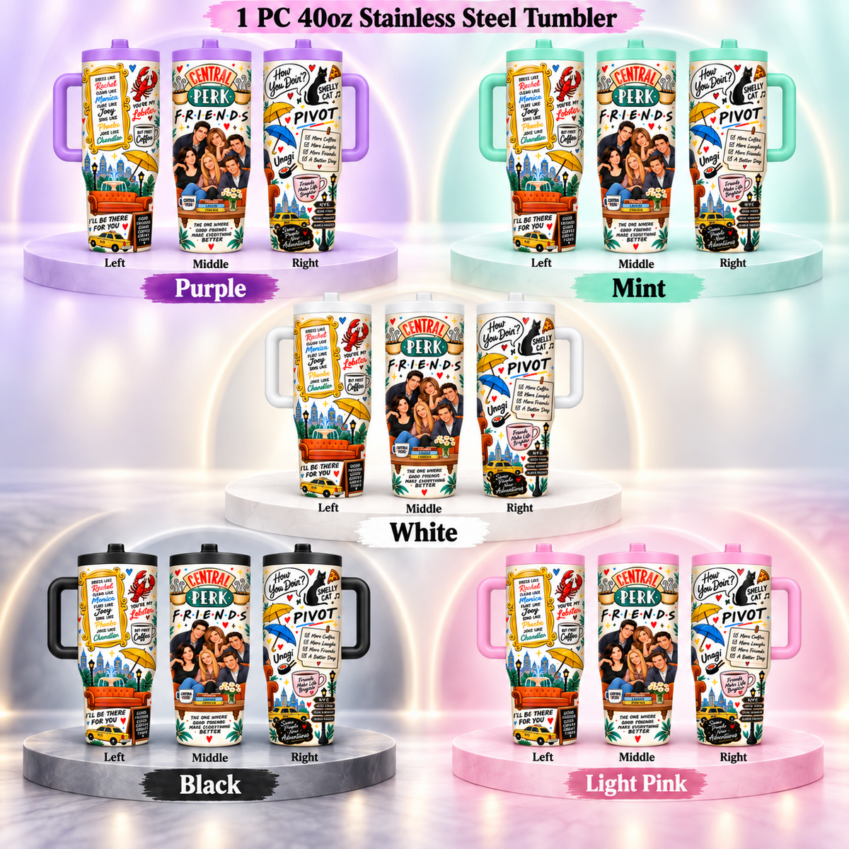 1 Pc 40oz Tumbler Friends Central Perk 40oz Stainless Steel Tumbler with Handle