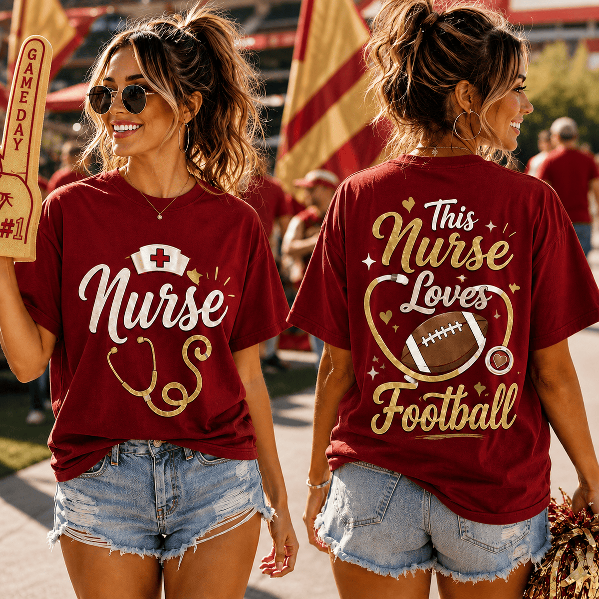 Nurse by Heart Football by Passion 3D T-Shirt