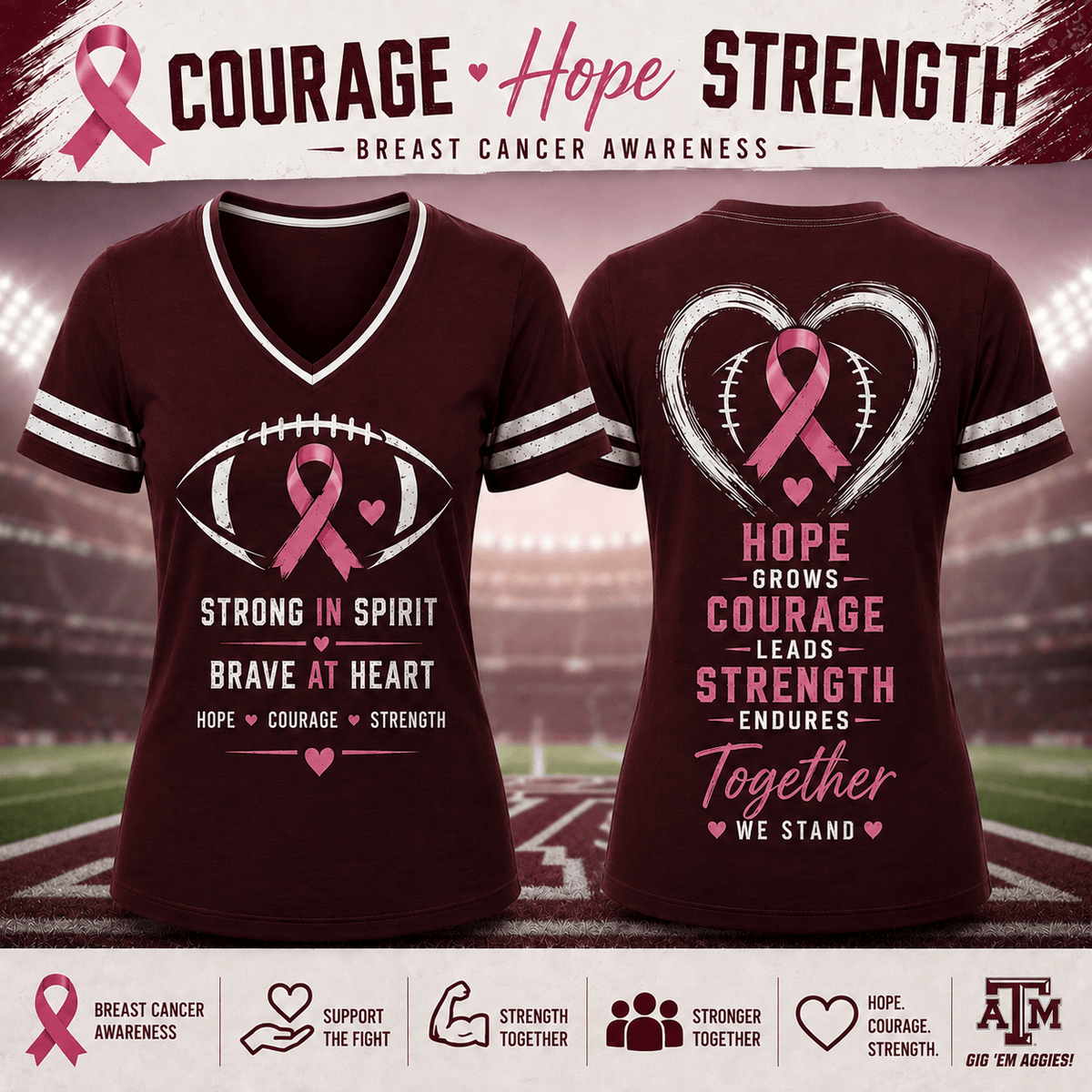 Strong in Spirit Pink Ribbon Football V-neck