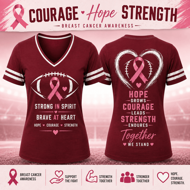 Strong in Spirit Pink Ribbon Football V-neck