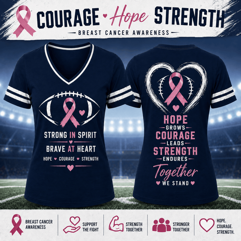 Strong in Spirit Pink Ribbon Football V-neck