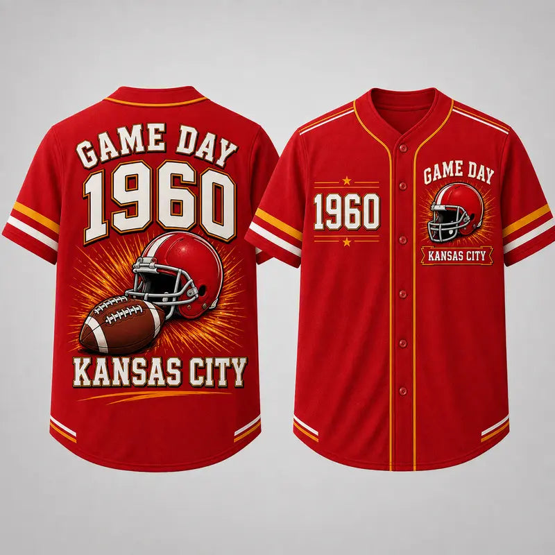 Men’s Retro Game Day Football Jersey – Short Sleeve Button Up Fan Shirt