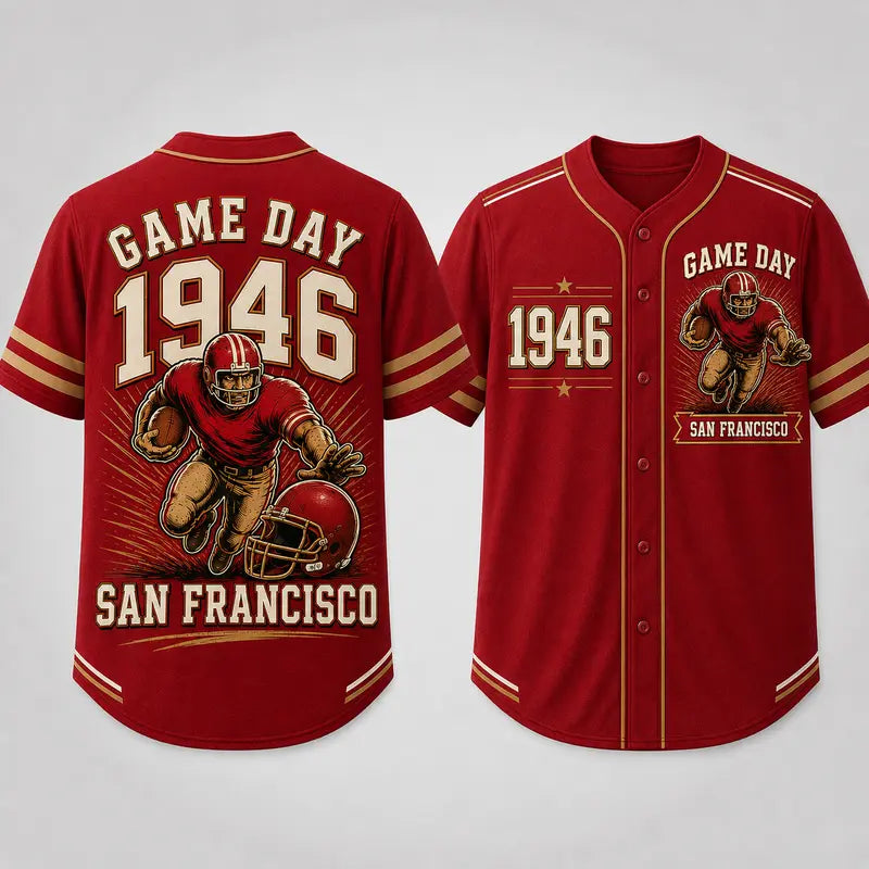 Men’s Retro Game Day Football Jersey – Short Sleeve Button Up Fan Shirt