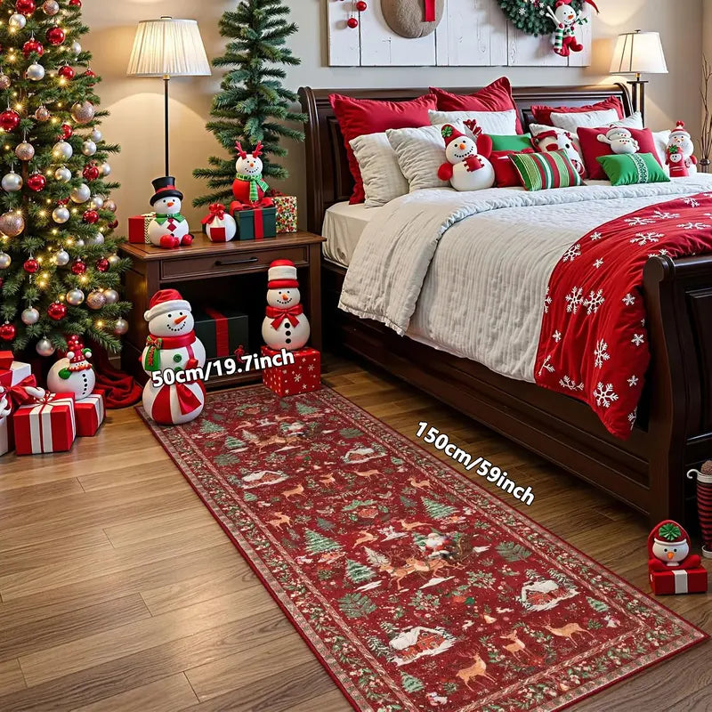Christmas Runner Rug, Non-Slip Washable Holiday Carpet for Hallway, Bedroom, Kitchen & Living Room