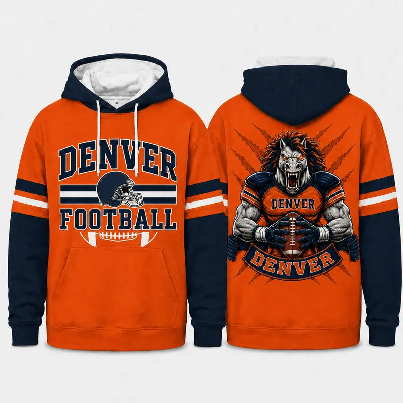 Retro Football Team Color Block Hoodie