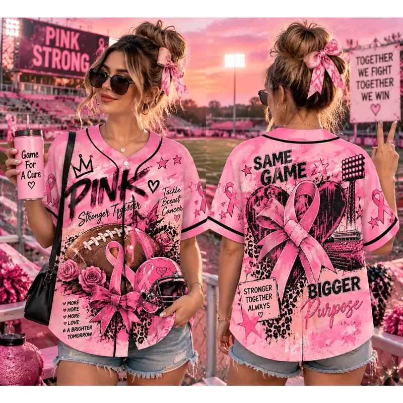 Women's Breast Cancer Awareness Baseball Jersey – Pink Ribbon Football Game Day Shirt