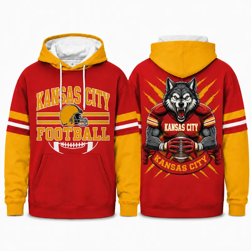Retro Football Team Color Block Hoodie