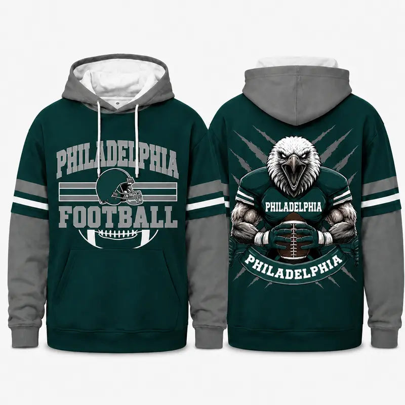 Retro Football Team Color Block Hoodie