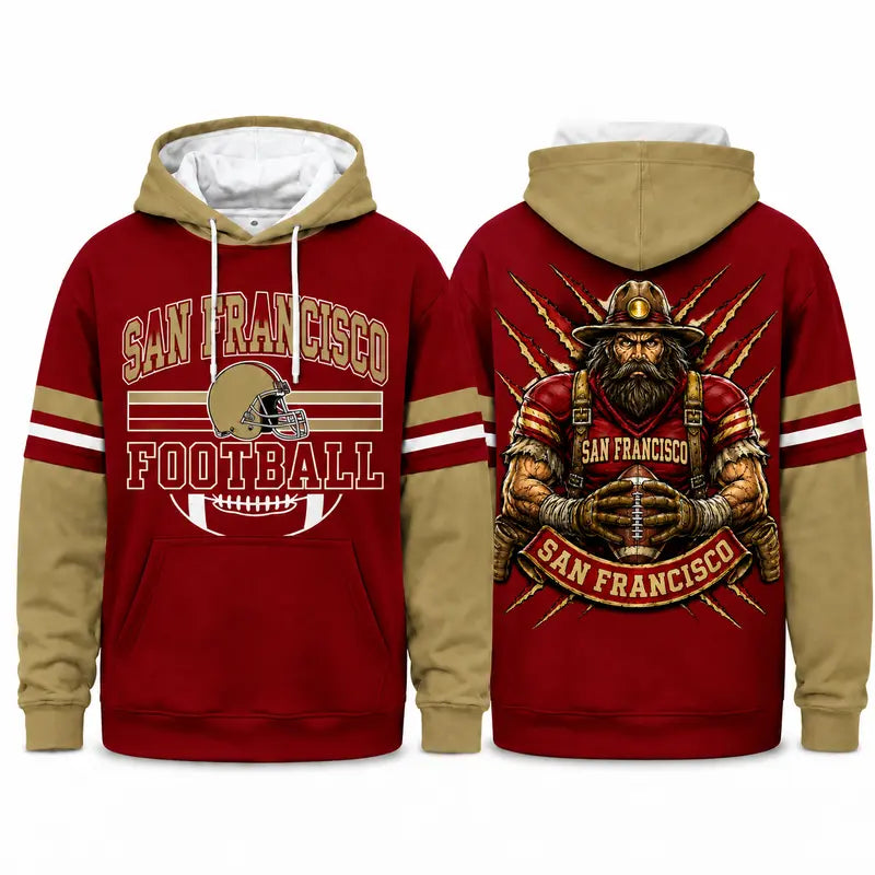 Retro Football Team Color Block Hoodie