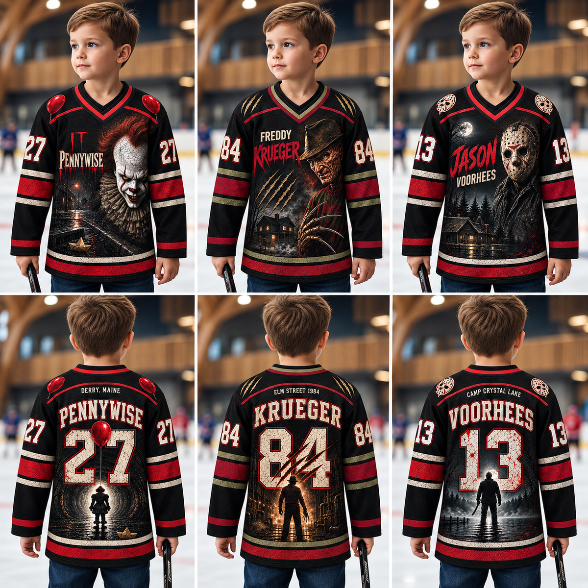 Kids Horror Hockey Jersey – Halloween Movie Inspired Graphic Sports Jersey