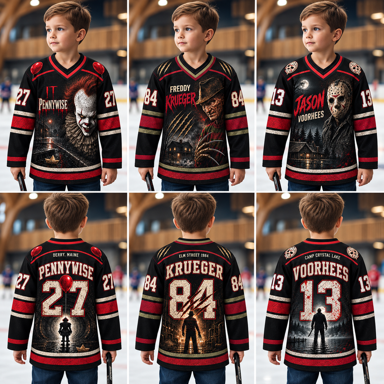 Kids Horror Hockey Jersey – Halloween Movie Inspired Graphic Sports Jersey