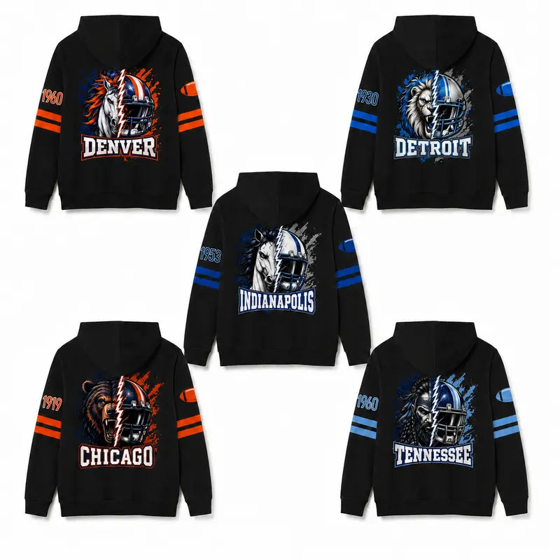 Unisex Football City Hoodie – Vintage Mascot Helmet Graphic Game Day Pullover Sweatshirt