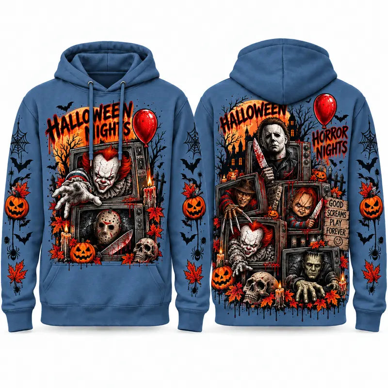 Unisex Halloween Horror Hoodie – Spooky Season Movie Graphic Pullover