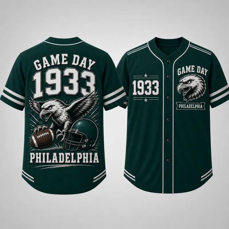 Men’s Retro Game Day Football Jersey – Short Sleeve Button Up Fan Shirt
