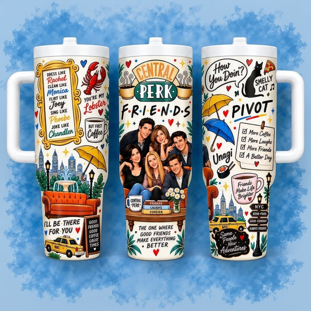 1 Pc 40oz Tumbler Friends Central Perk 40oz Stainless Steel Tumbler with Handle