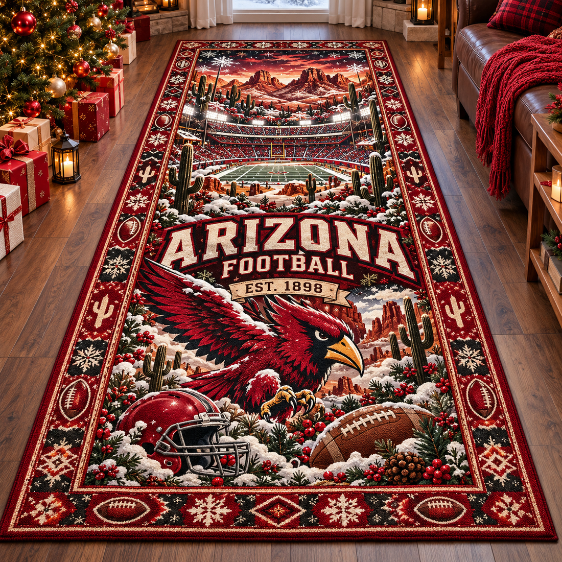 Football Christmas Runner Rug – Winter Game Day Home Decor