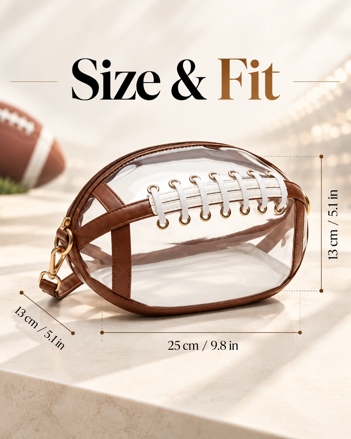 Football Shaped Clear Bag – Stadium Approved Game Day Crossbody Bag