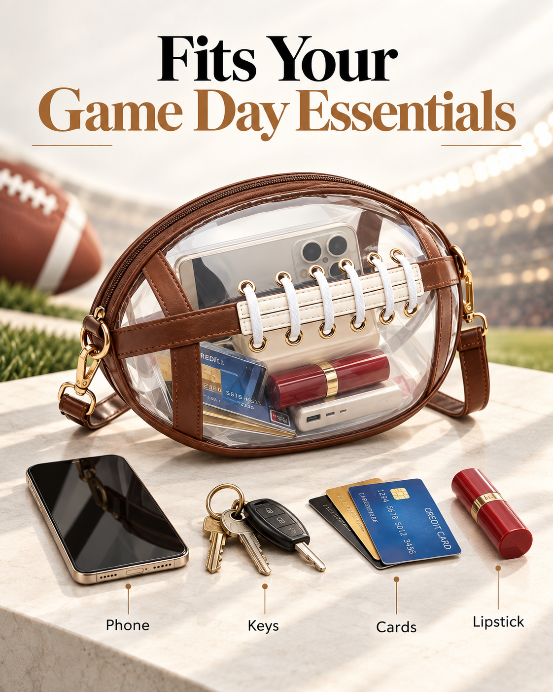 Football Shaped Clear Bag – Stadium Approved Game Day Crossbody Bag