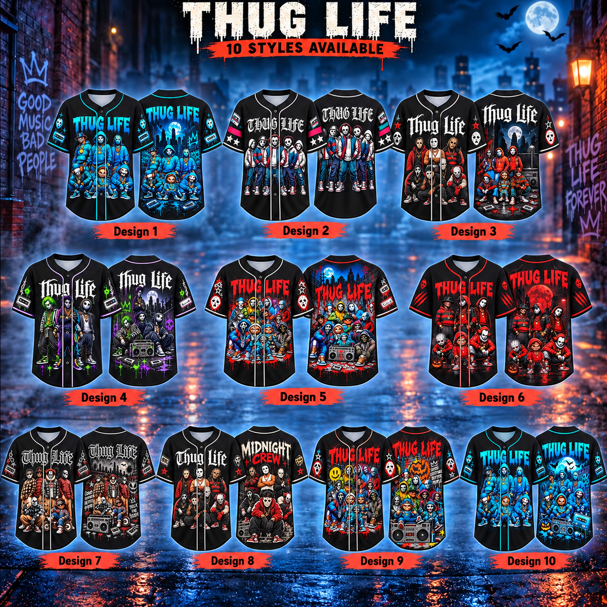 Thug Life Horror Slasher Baseball Jersey, Classic Horror Movie Shirt