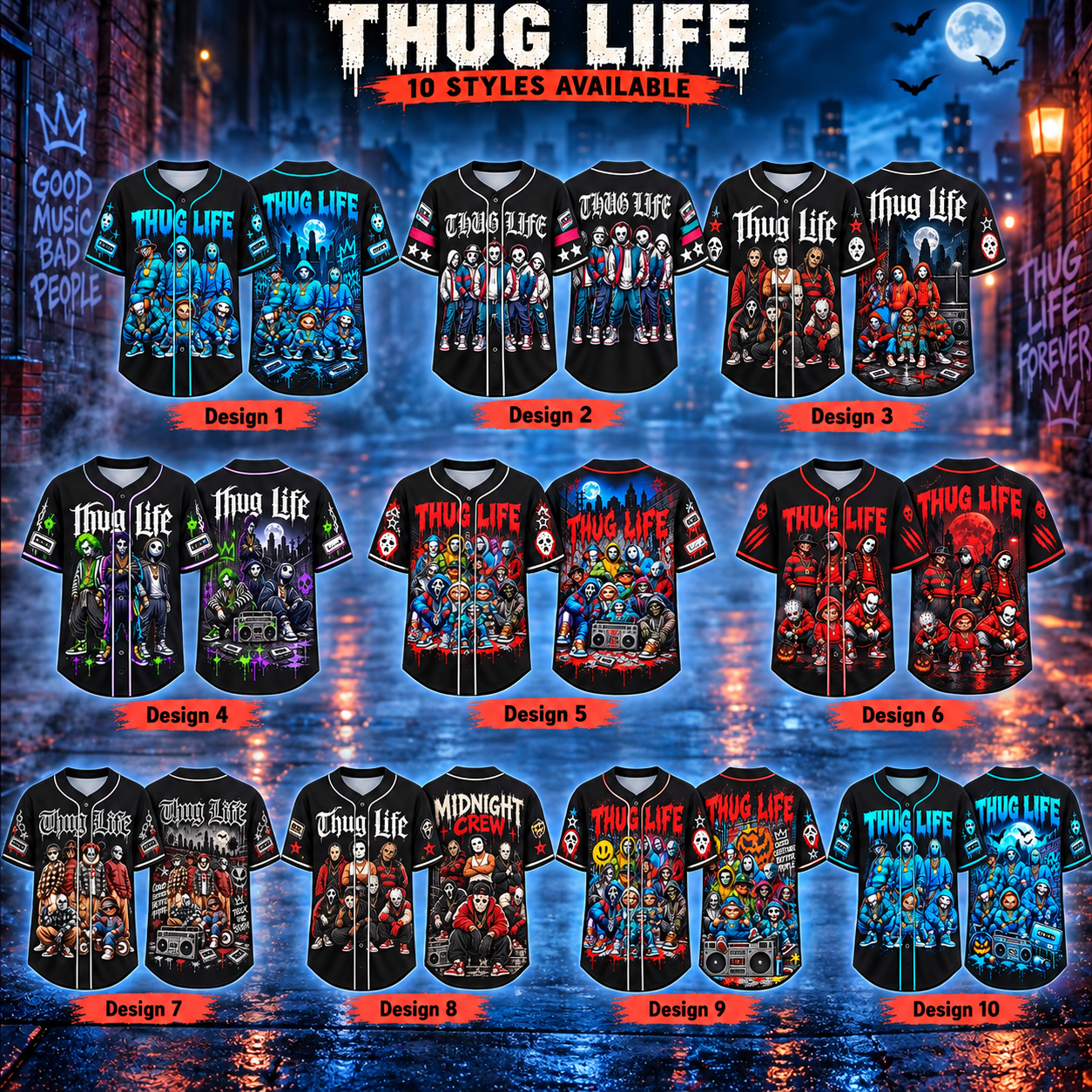 Thug Life Horror Slasher Baseball Jersey, Classic Horror Movie Shirt