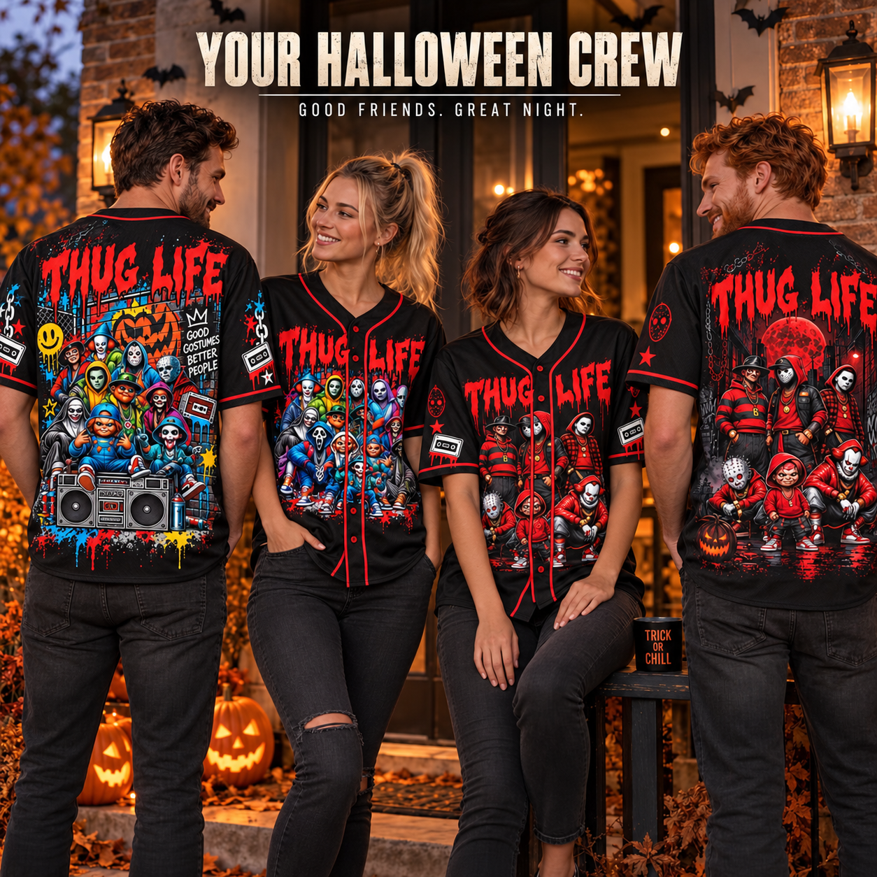 Thug Life Horror Slasher Baseball Jersey, Classic Horror Movie Shirt