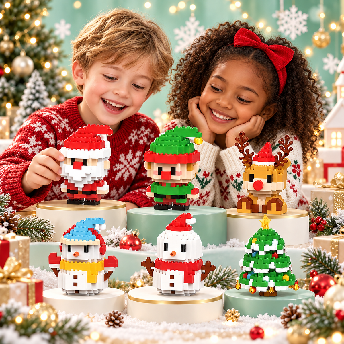 Christmas Mini Building Blocks Set – Santa, Elf, Reindeer, Snowman & Christmas Tree Holiday Toy Collection