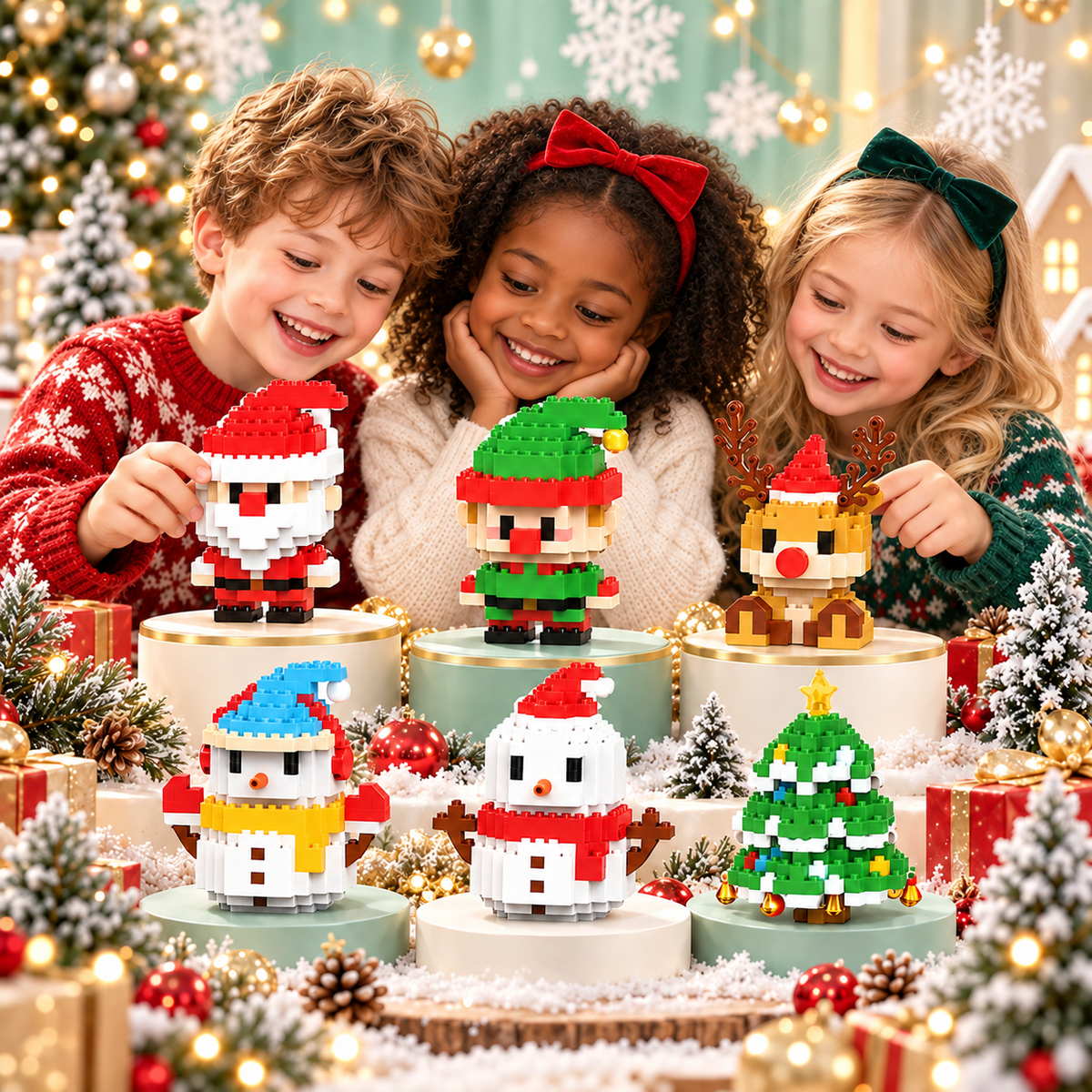 Christmas Mini Building Blocks Set – Santa, Elf, Reindeer, Snowman & Christmas Tree Holiday Toy Collection