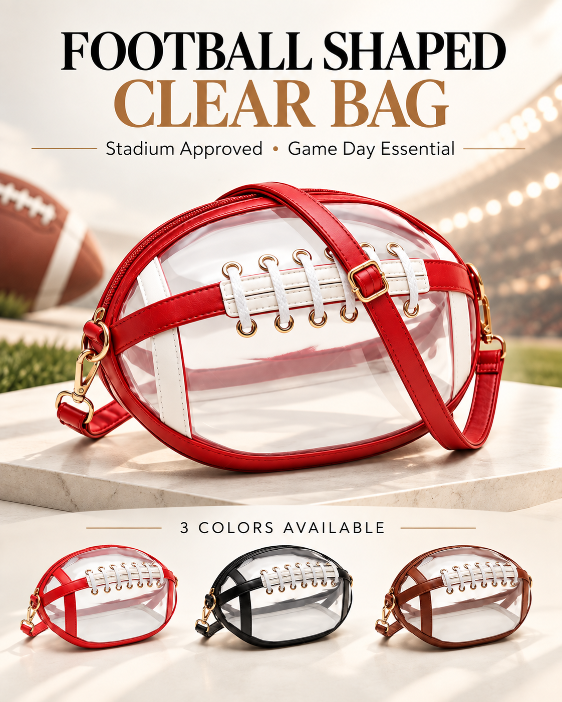 Football Shaped Clear Bag – Stadium Approved Game Day Crossbody Bag