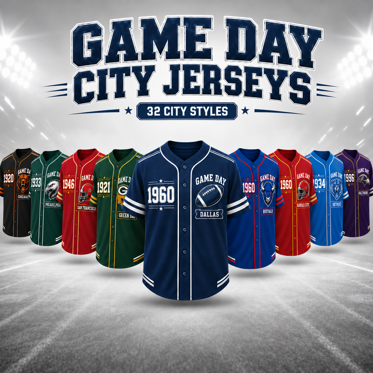 Men’s Retro Game Day Football Jersey – Short Sleeve Button Up Fan Shirt