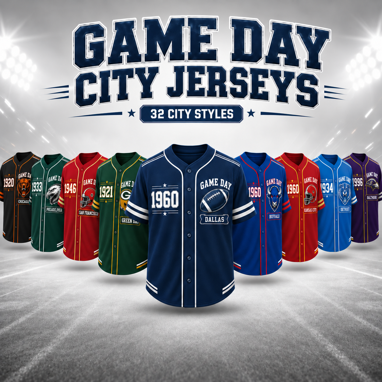Men’s Retro Game Day Football Jersey – Short Sleeve Button Up Fan Shirt
