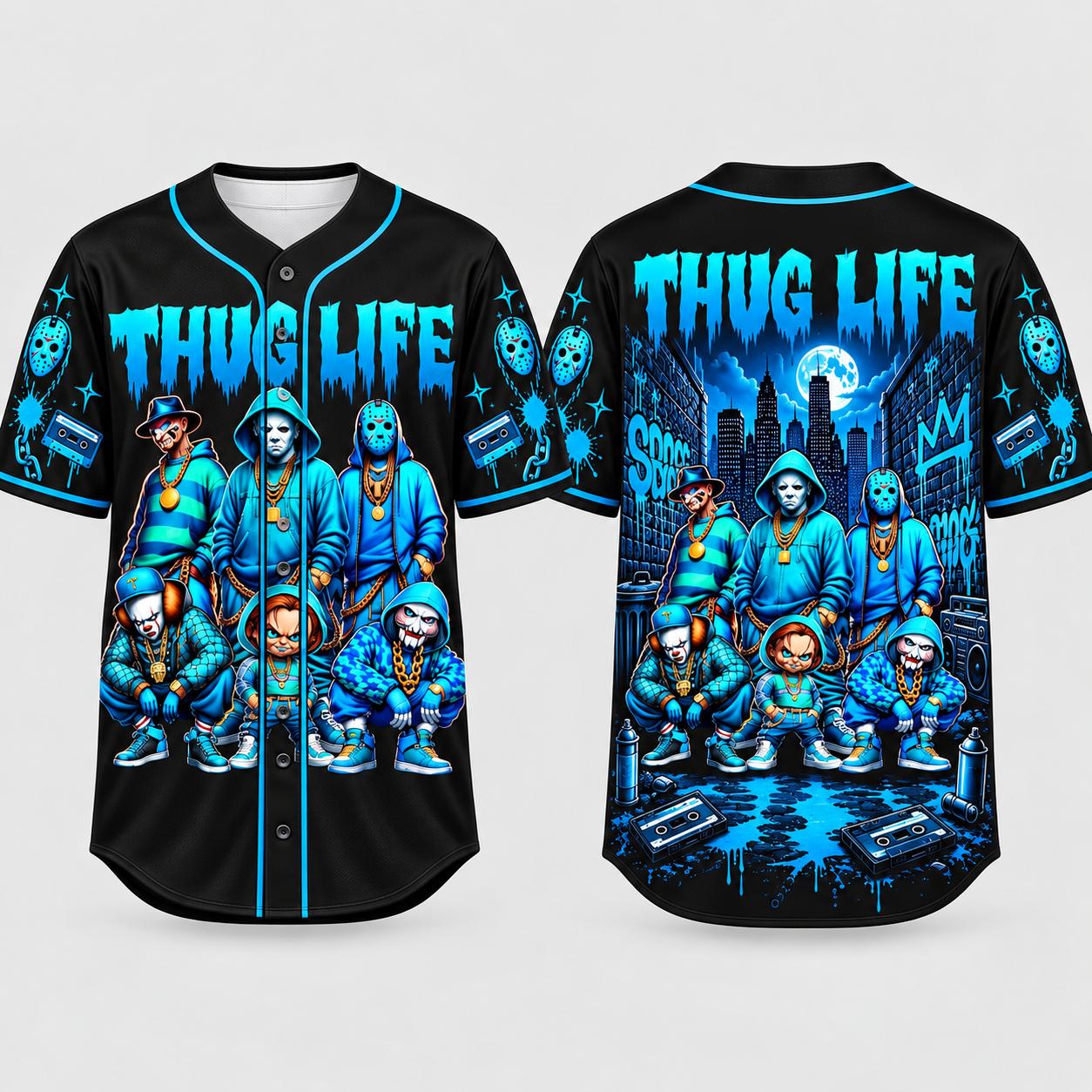 Thug Life Horror Slasher Baseball Jersey, Classic Horror Movie Shirt
