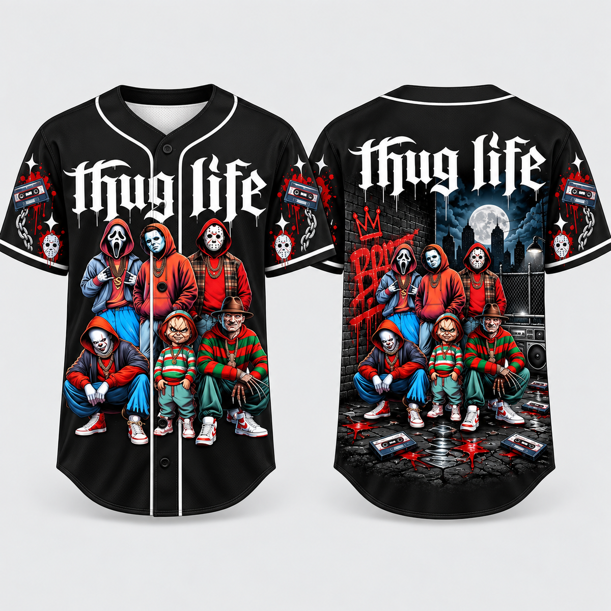 Thug Life Horror Slasher Baseball Jersey, Classic Horror Movie Shirt