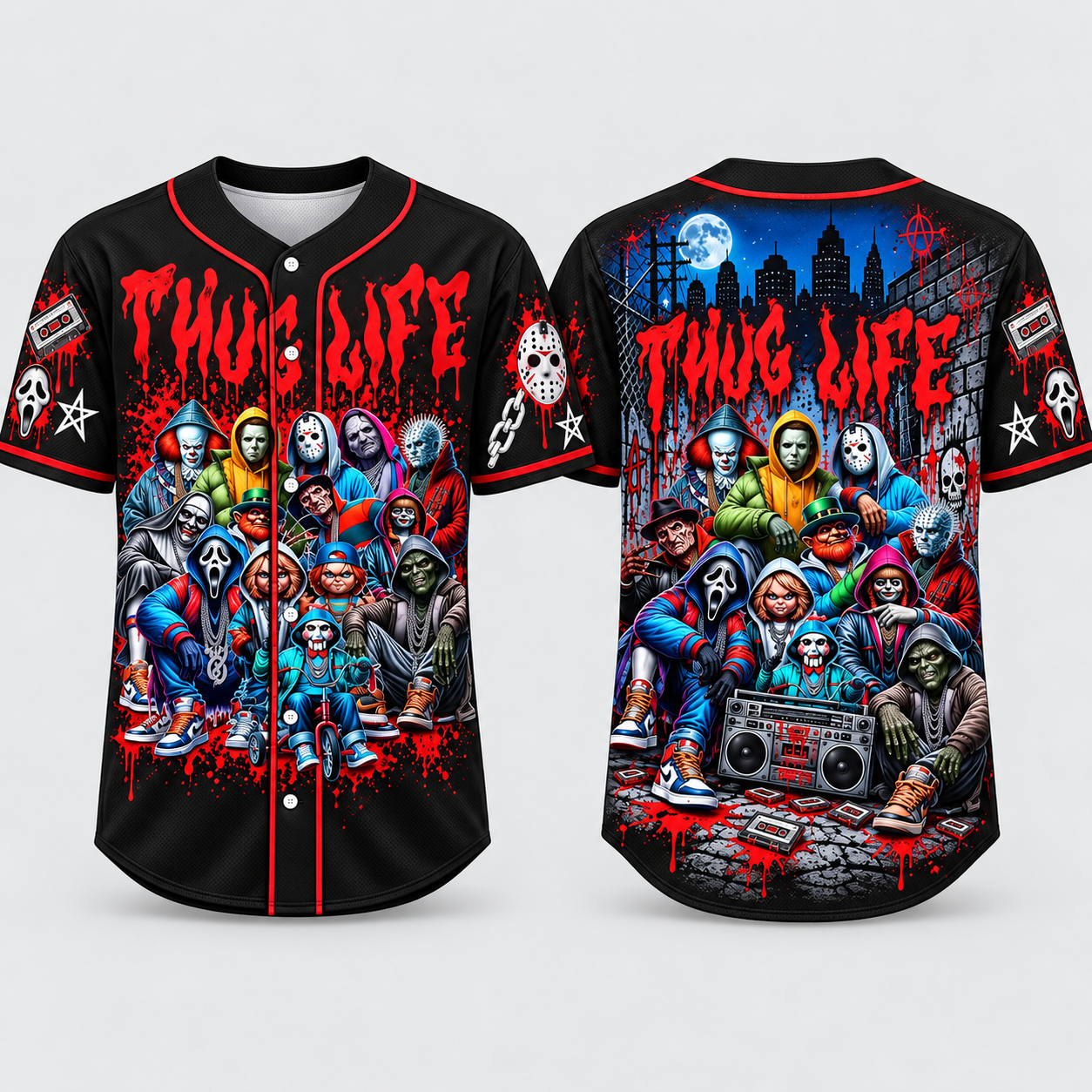 Thug Life Horror Slasher Baseball Jersey, Classic Horror Movie Shirt