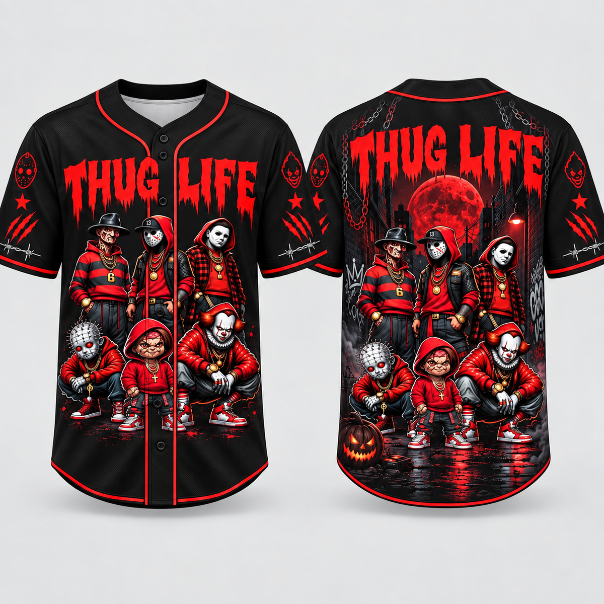 Thug Life Horror Slasher Baseball Jersey, Classic Horror Movie Shirt