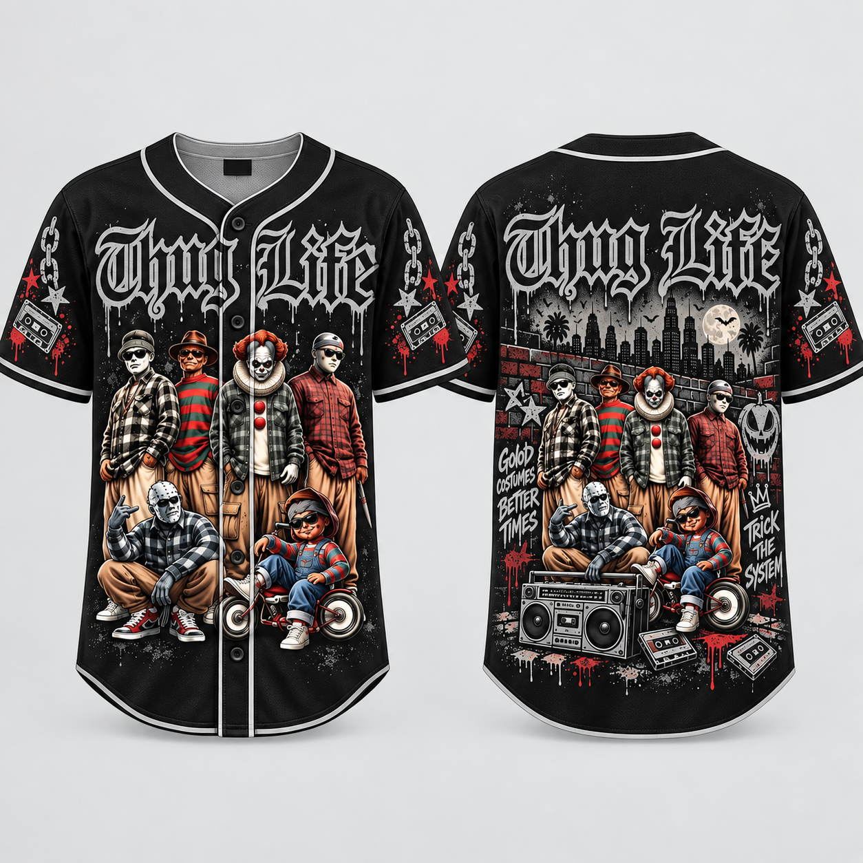 Thug Life Horror Slasher Baseball Jersey, Classic Horror Movie Shirt