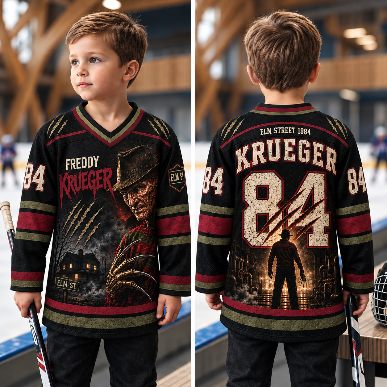 Kids Horror Hockey Jersey – Halloween Movie Inspired Graphic Sports Jersey