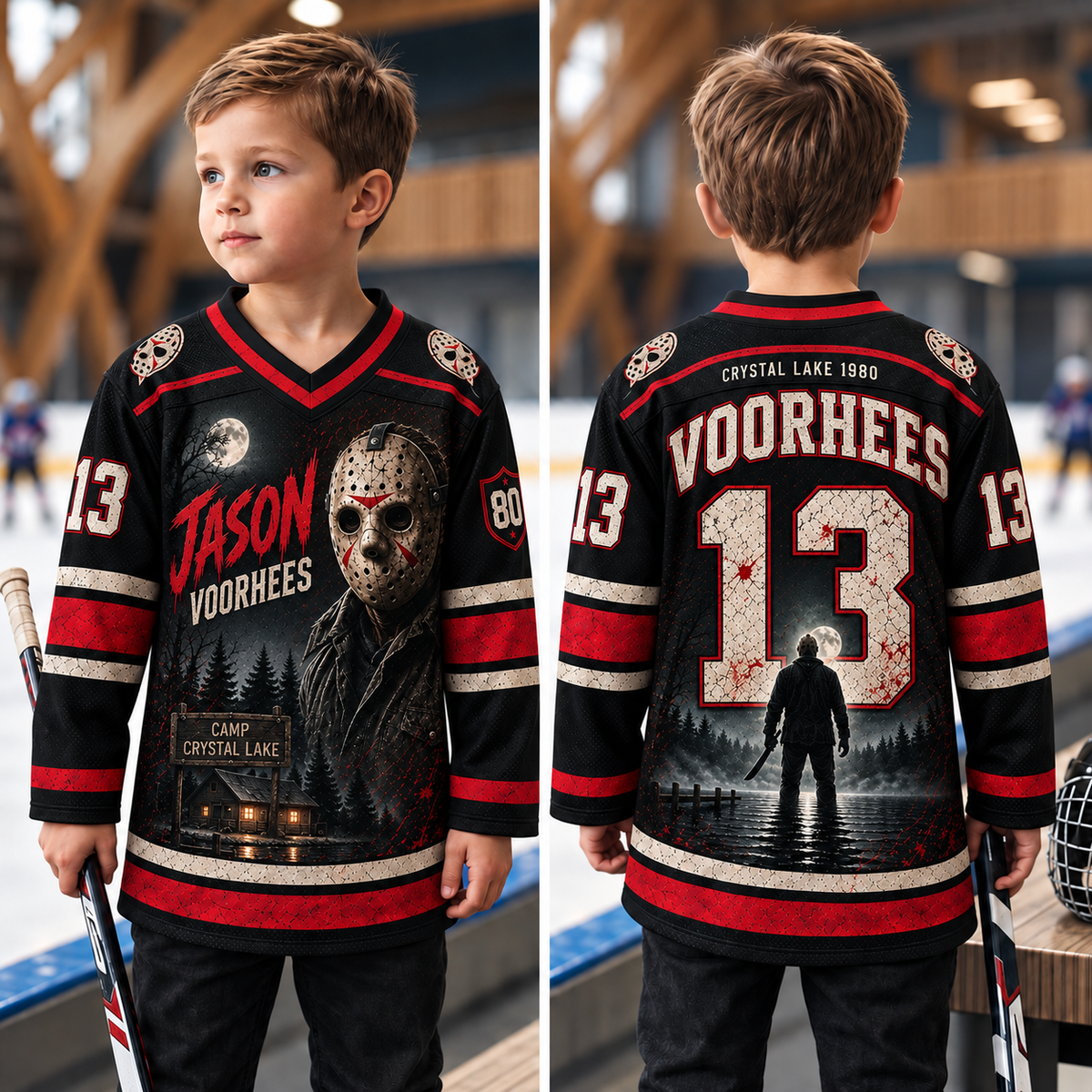 Kids Horror Hockey Jersey – Halloween Movie Inspired Graphic Sports Jersey