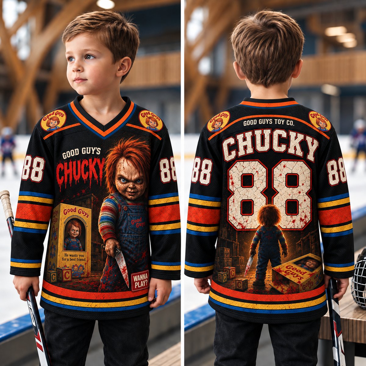 Kids Horror Hockey Jersey – Halloween Movie Inspired Graphic Sports Jersey