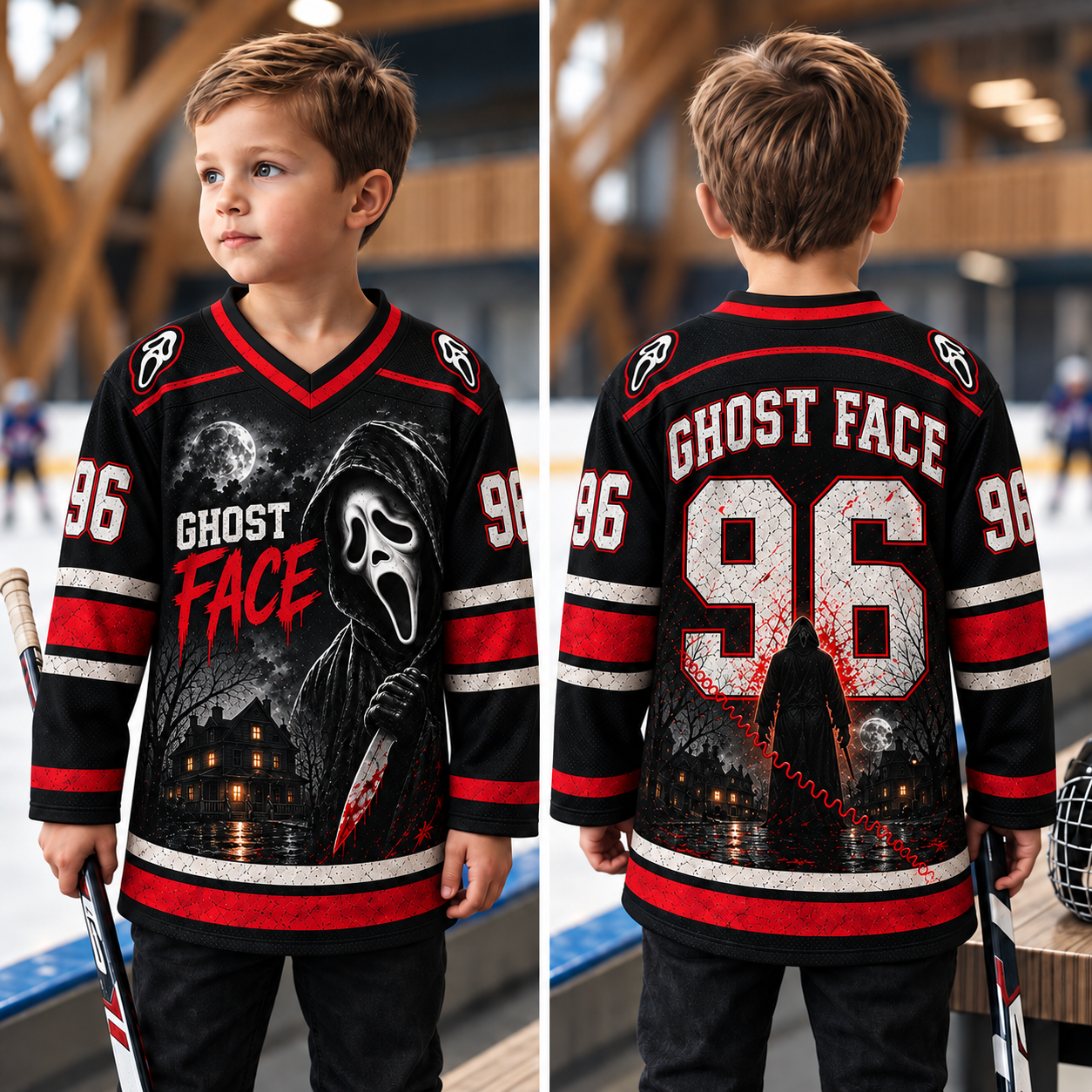 Kids Horror Hockey Jersey – Halloween Movie Inspired Graphic Sports Jersey